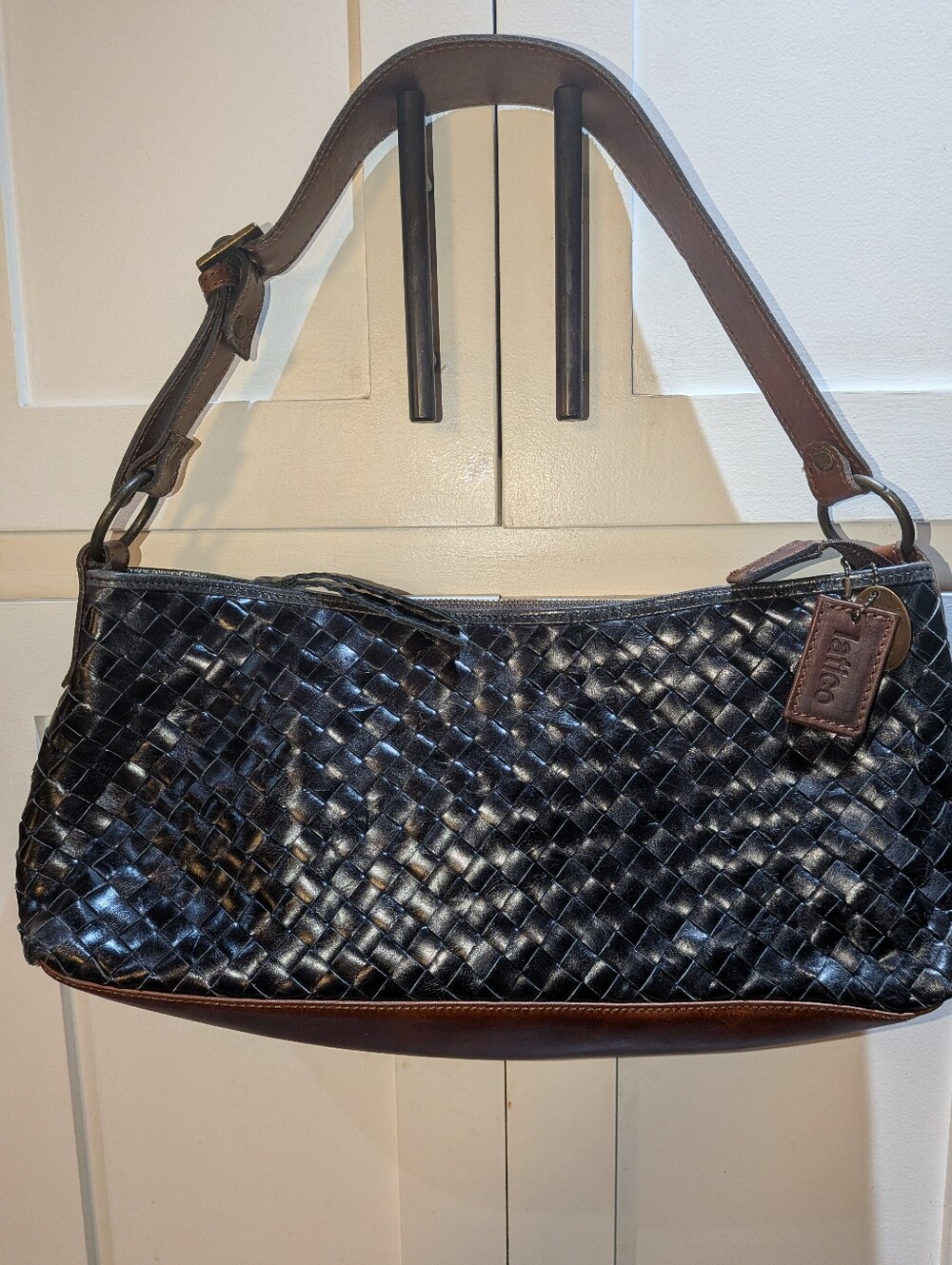 Latico Shoulder Bag Black And Brown Woven Front